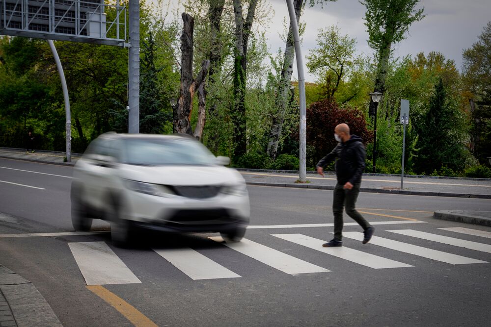 Pedestrian,Walking,On,Zebra,Crossing,And,A,Driving,Car,Failing